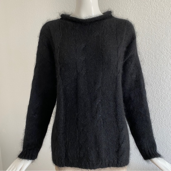 Saint Laurent Black Cable Mohair and Silk Sweater - Picture 1 of 14